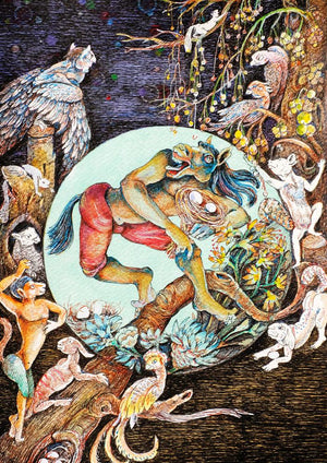 Untitled 13 (Cosmic Tapestry**) by Gouri Vemula, Original Mixed Media Contemporary Painting on Paper, X-Small Vertical Wall Art