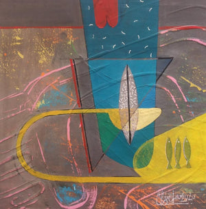 Abstract acrylic painting titled 'Untitled 134', 9x9 inches, by artist Narendra Jatav on Paper