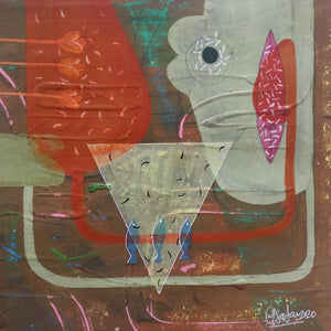 Untitled 138 (Surreal Encounter) by Narendra Jatav, Original Acrylic Abstract Painting on Paper, X-Small Square Wall Art