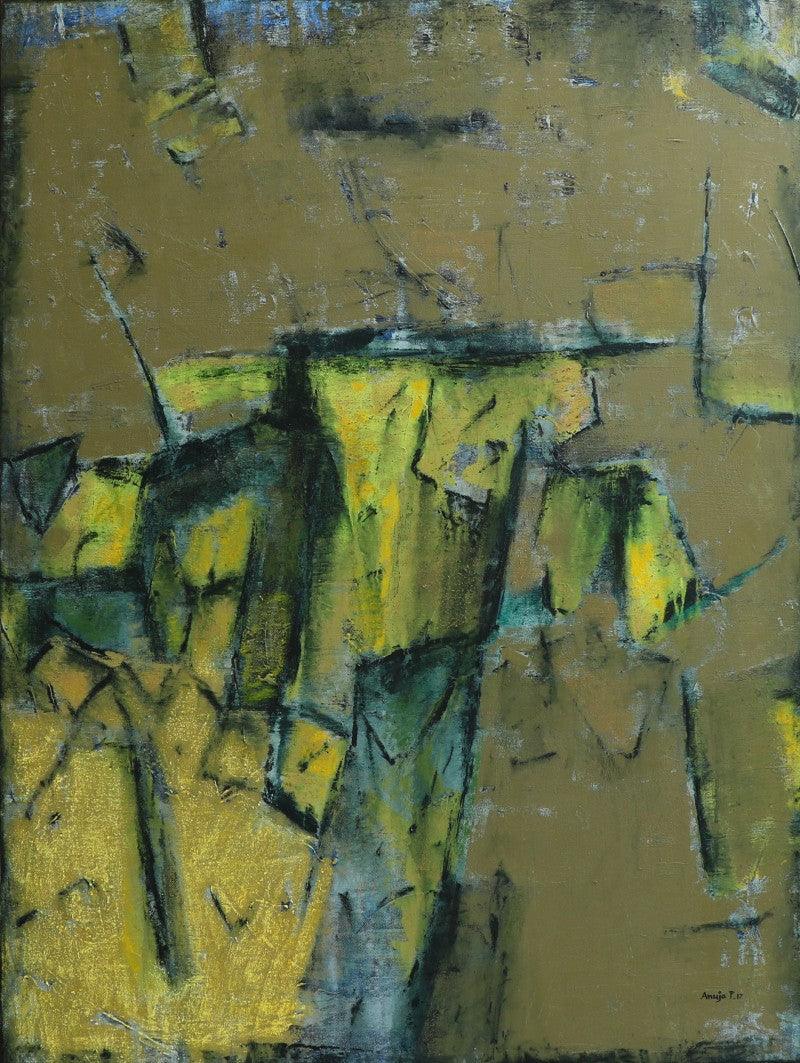 Abstract mixed media painting titled 'Untitled 14', 48x36 inches, by artist Anuja Paturkar on Canvas