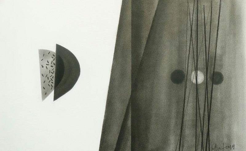 Abstract charcoal drawing titled 'Untitled 14', 14x22 inches, by artist Narendra Jatav on Paper