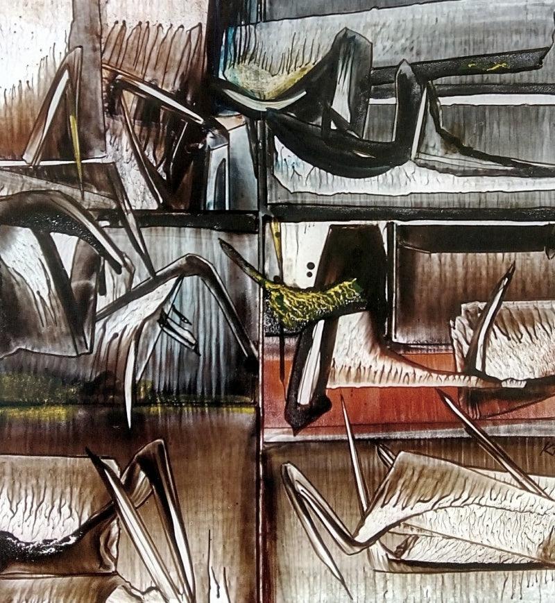 Abstract oil painting titled 'Untitled 14', 12x12 inches, by artist Ramesh Kher on Paper