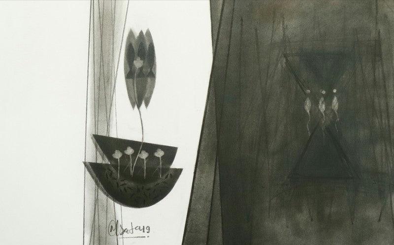 Abstract charcoal drawing titled 'Untitled 15', 14x22 inches, by artist Narendra Jatav on Paper