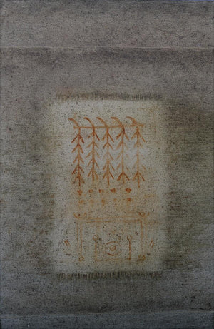 Untitled 15 (Ancient Wall Carving 2) by Ramesh Thorat, Original Oil Abstract Painting on Canvas, Large Vertical Wall Art