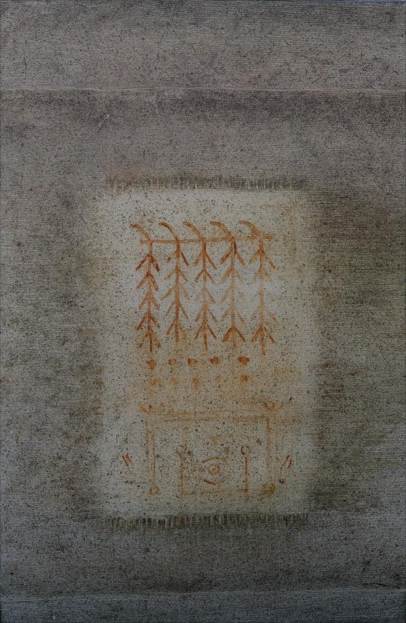 Abstract oil painting titled 'Untitled 15', 54x35 inches, by artist Ramesh Thorat on Canvas