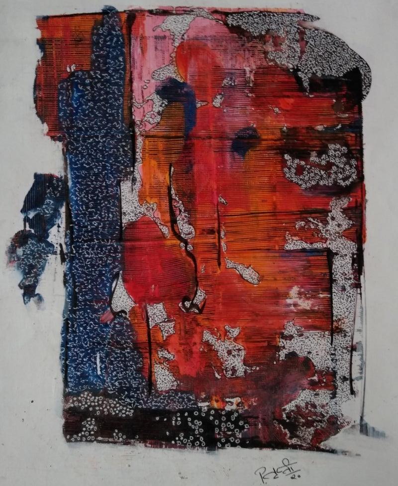 Abstract acrylic painting titled 'Untitled 15', 28x15 inches, by artist Trapti Porwal on Fabriano Sheet