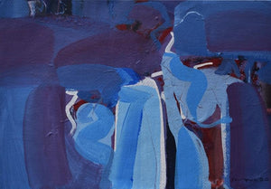 Untitled 15 (Nocturnal Reverie) by Satendra Mhatre, Original Acrylic Abstract Painting on Paper, X-Small Horizontal Wall Art