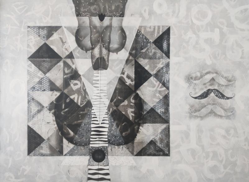 Abstract charcoal painting titled 'Untitled 151', 42x60 inches, by artist Narendra Jatav on Canvas