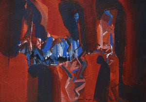 Abstract acrylic painting titled 'Untitled 16', 10x14 inches, by artist Satendra Mhatre on Paper