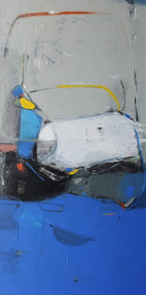 Untitled 16 (Blue Tranquility) by Yuvraj Devkar, Original Acrylic Abstract Painting on Paper, Small Vertical Wall Art