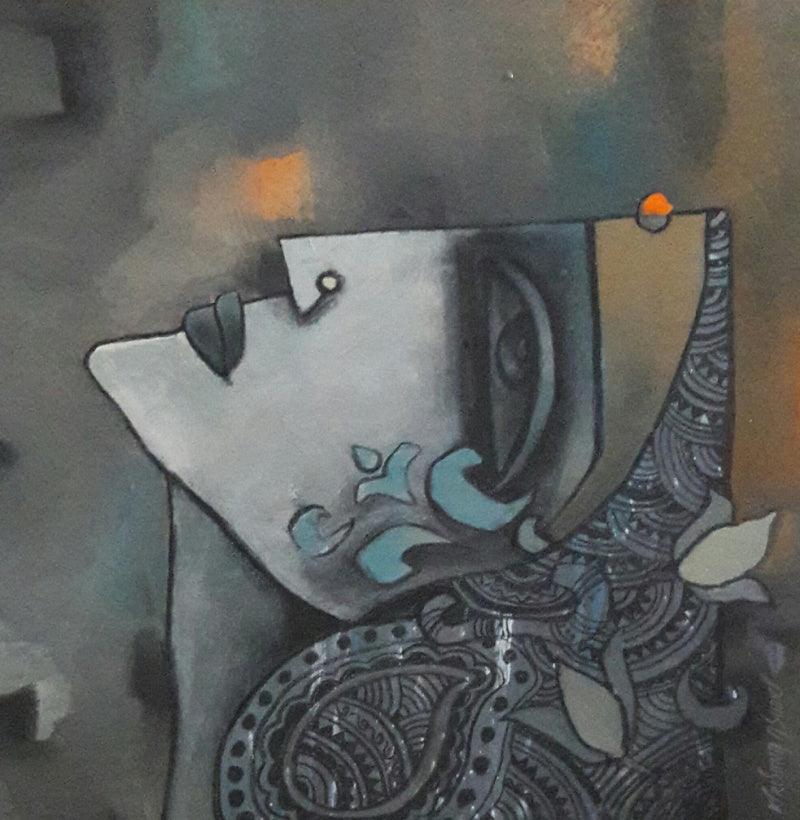 Figurative mixed media titled 'Untitled 16', 20x20 inches, by artist Krishna Ashok on Canvas