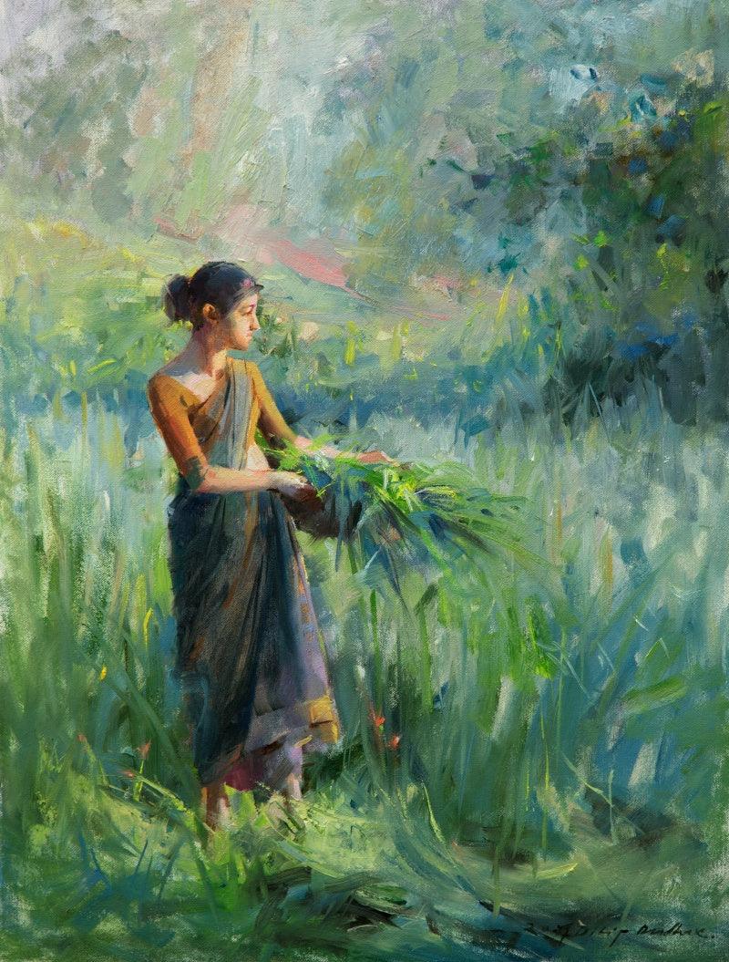 Figurative oil painting titled 'Untitled 17', 24x16 inches, by artist Dilip Dudhane on Canvas