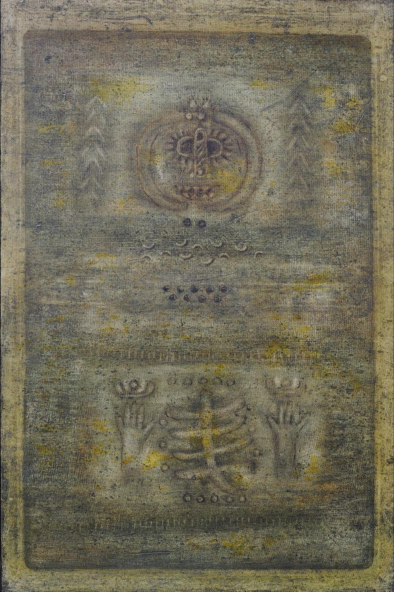 Abstract oil painting titled 'Untitled 17', 54x35 inches, by artist Ramesh Thorat on Canvas