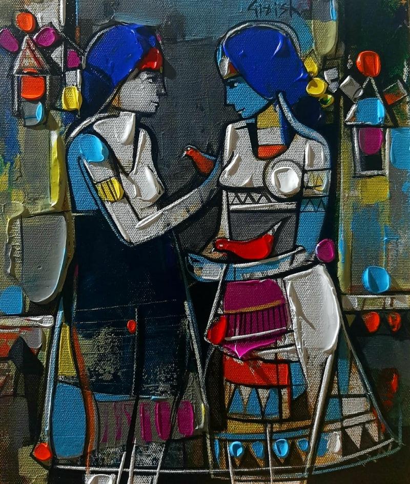 Figurative acrylic painting titled 'Untitled 18', 12x10 inches, by artist Girish Adannavar on Canvas Board