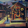 Cityscape tempera painting titled 'Untitled 18', 20x30 inches, by artist Sujit Das on Cloth