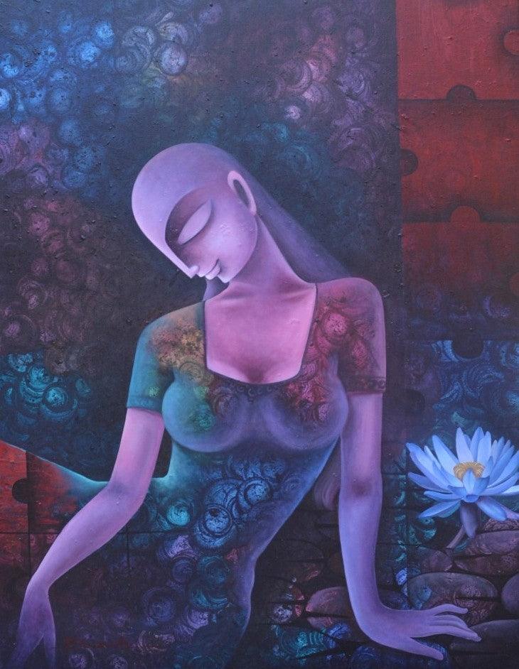 Figurative acrylic painting titled 'Untitled 19', 48x36 inches, by artist Bikash Mohanta on Canvas