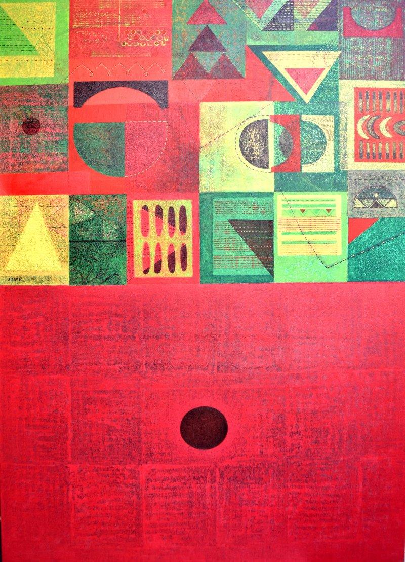 Abstract acrylic painting titled 'Untitled 2', 72x48 inches, by artist Vivek  Nimbolkar on Canvas