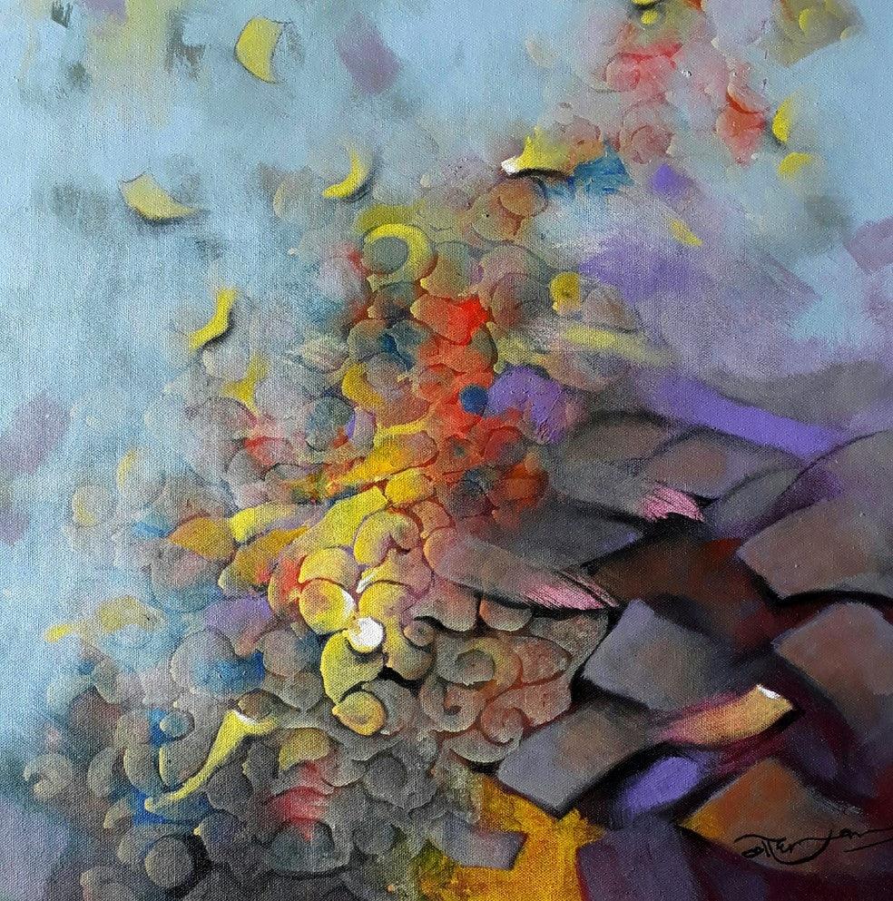 Abstract acrylic painting titled 'Untitled 2', 20x20 inches, by artist Vijayraaj Bodhankar on Canvas