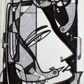 Figurative ink drawing titled 'Untitled 2', 18x48 inches, by artist Girish Adannavar on Canvas