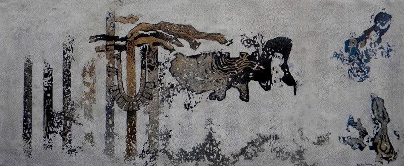 Abstract mixed media painting titled 'Untitled 2', 30x72 inches, by artist Sudip Hazra on Canvas