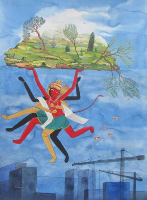 contemporary mixed media painting titled 'Untitled 2', 46x34 inches, by artist Devidas Agase on Paper