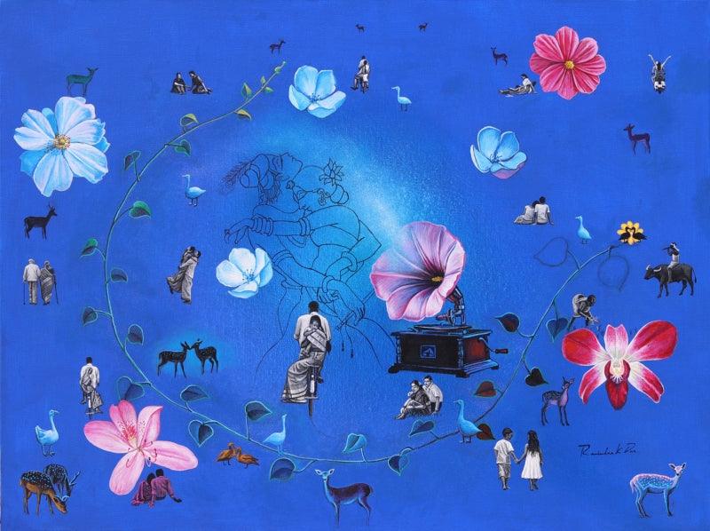 contemporary acrylic painting titled 'Untitled 2', 36x48 inches, by artist Rawindra Das on Canvas