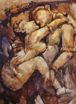 Religious watercolor painting titled 'Untitled 2', 30x22 inches, by artist Subrata Malakar on Paper