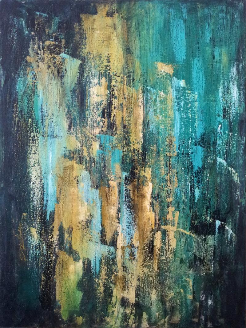 Abstract acrylic painting titled 'Untitled 2', 27x36 inches, by artist Sanjay Akolikar on Canvas