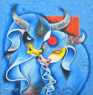 Animals acrylic painting titled 'Untitled 2', 24x24 inches, by artist Uttam Manna on Canvas