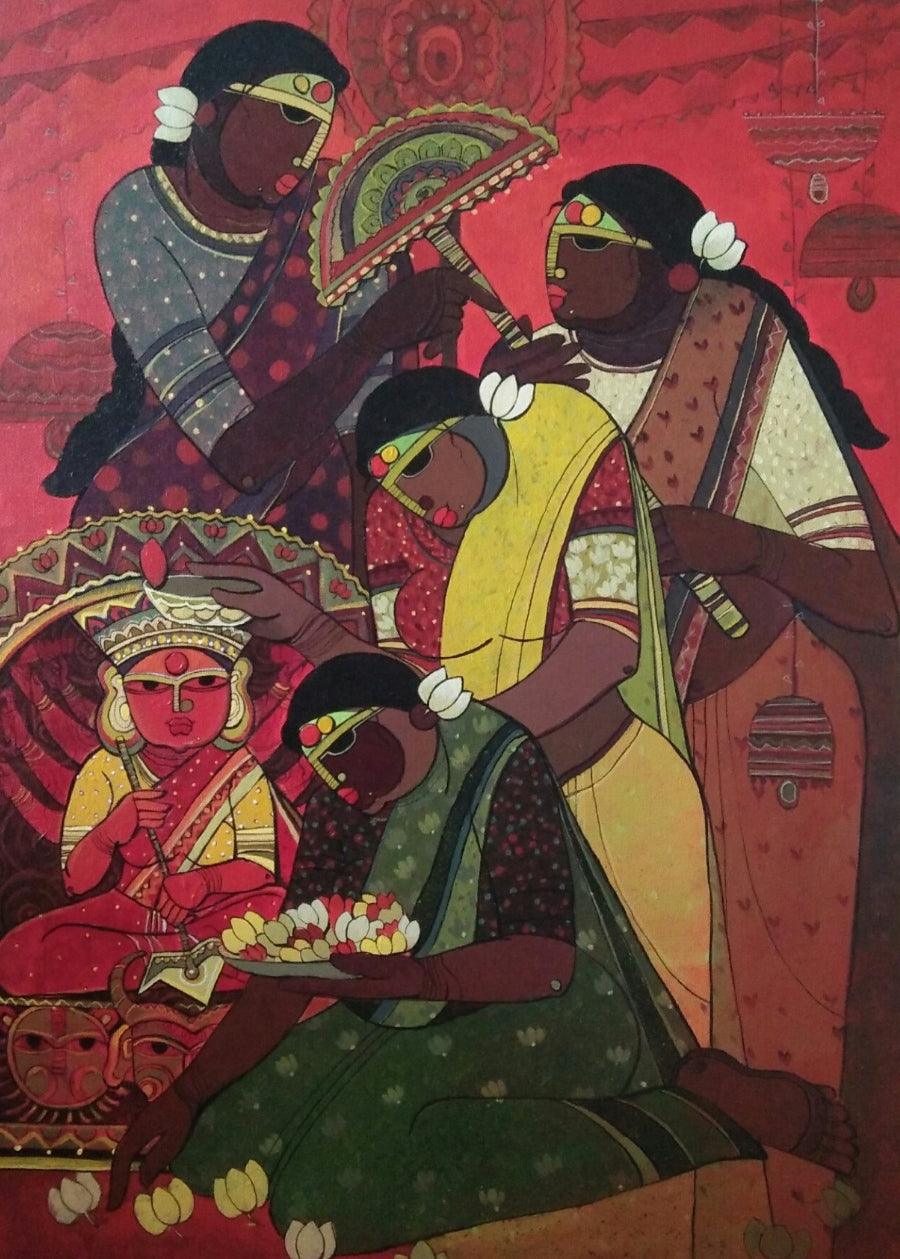 Figurative acrylic painting titled 'Untitled 2', 28x20 inches, by artist Priyanka Chivte on Canvas