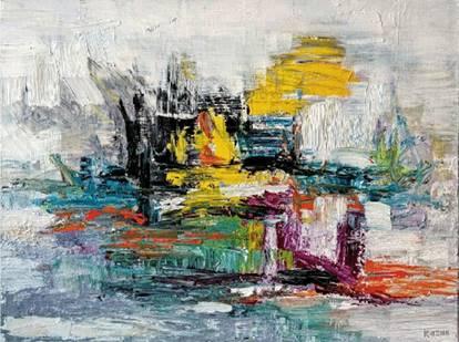 Abstract acrylic painting titled 'Untitled 2', 18x24 inches, by artist Kamran Azim on Canvas