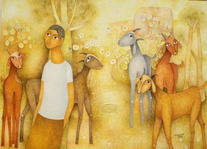 Figurative oil painting titled 'Untitled 2', 36x48 inches, by artist Mohan Naik on Canvas