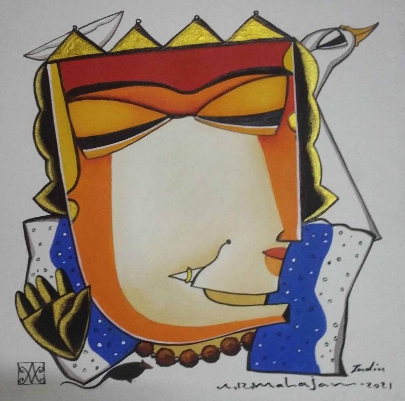 Figurative acrylic painting titled 'Untitled 2', 12x12 inches, by artist Arvind R. Mahajan on Canvas