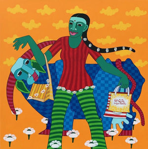 Figurative acrylic painting titled 'Untitled 2', 36x36 inches, by artist Thota Laxminarayana on Canvas