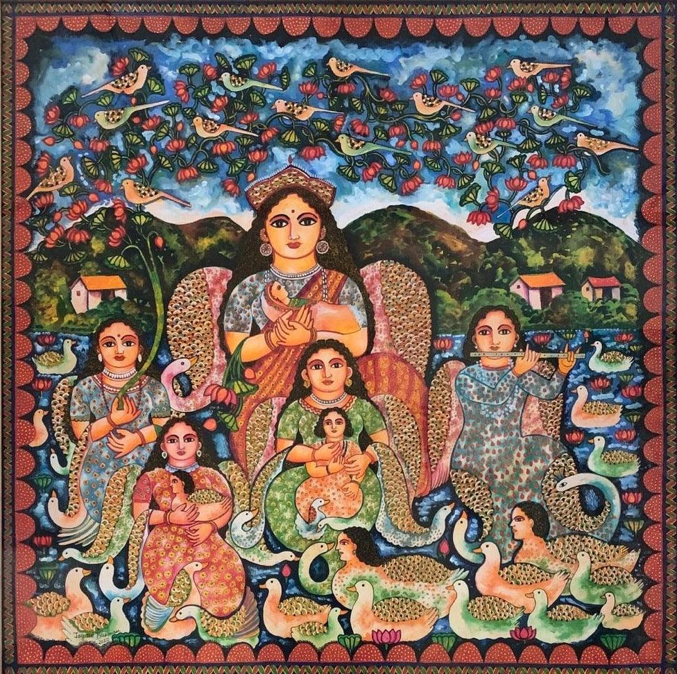 Figurative watercolor painting titled 'Untitled 2', 36x36 inches, by artist Jayasri Burman on Paper