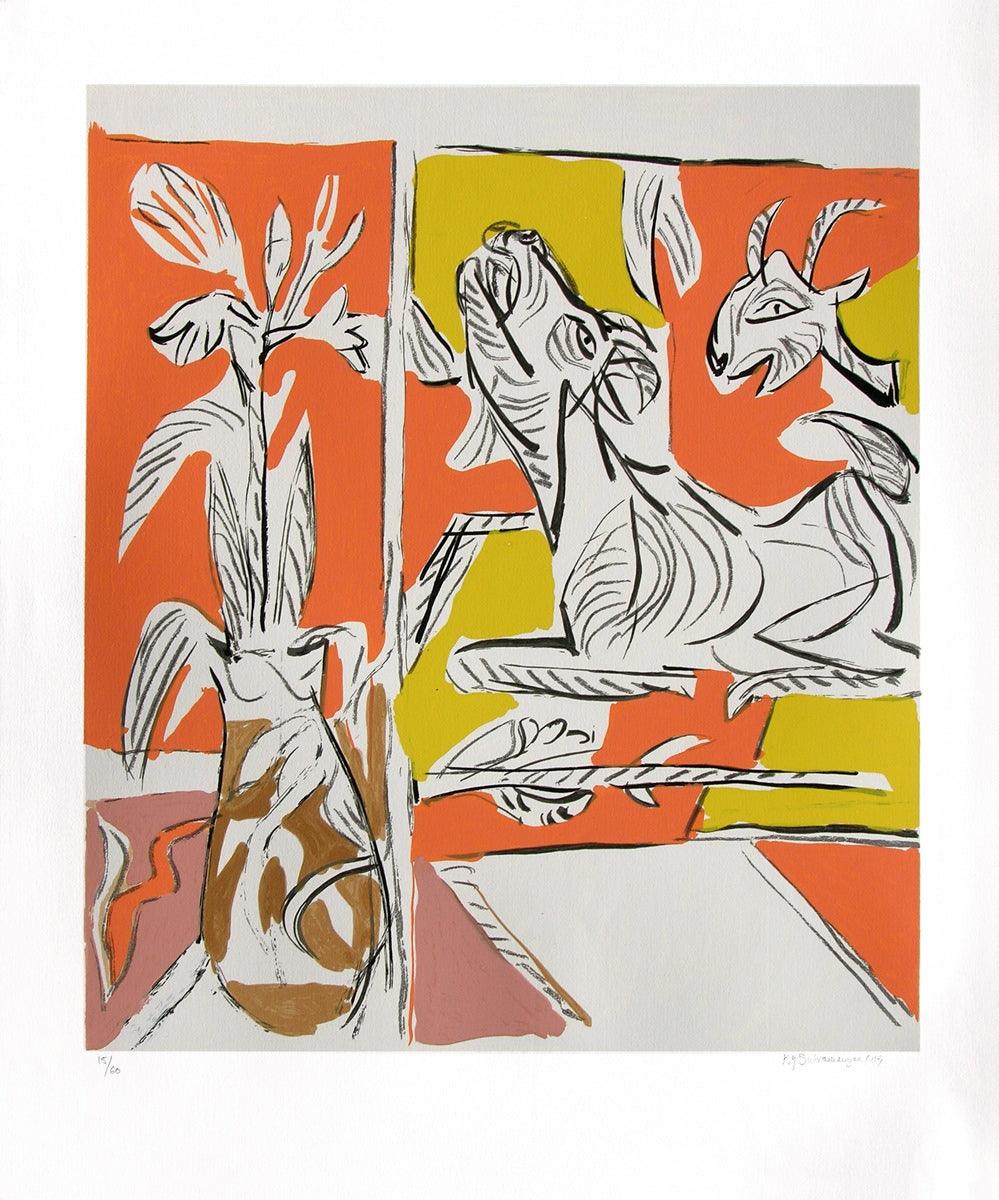 Figurative serigraphs painting titled 'Untitled 2', 36x30 inches, by artist K. G. Subramanyan on Paper
