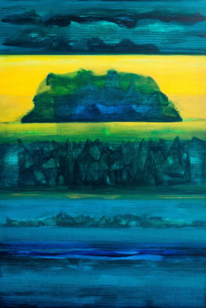 Untitled 2 (Serene Horizon) by Chandan Bhowmick, Original Acrylic Abstract Painting on Canvas, Large Vertical Wall Art