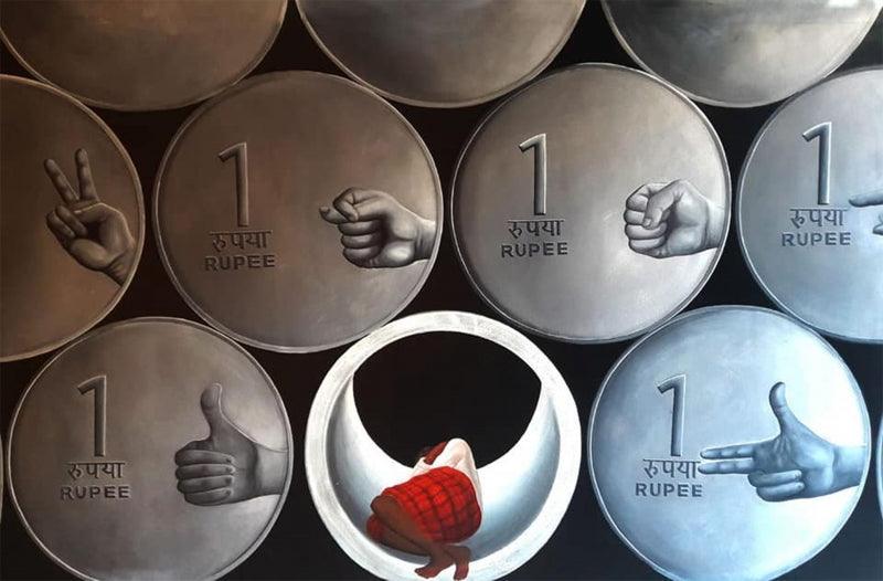 contemporary acrylic painting titled 'Untitled 2', 48x72 inches, by artist Thirumala Thirupathi on Canvas