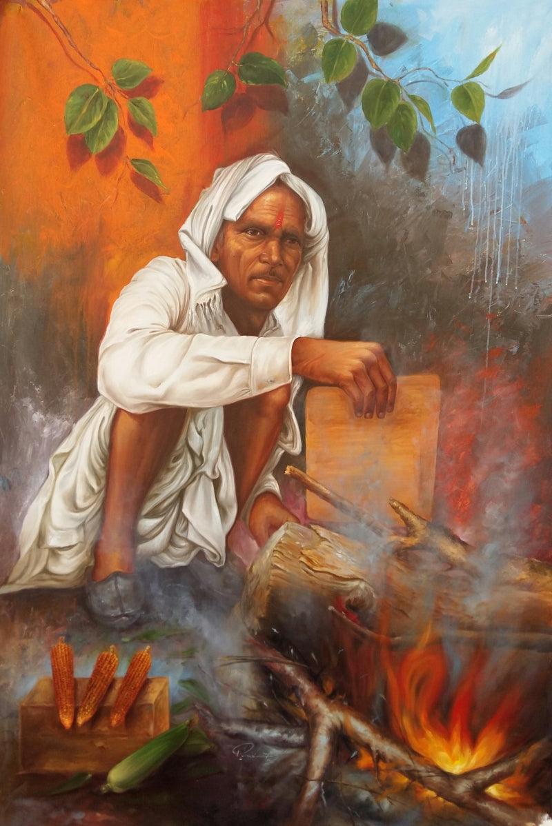 Figurative acrylic painting titled 'Untitled 2', 60x36 inches, by artist Pradeep Kumar on Canvas