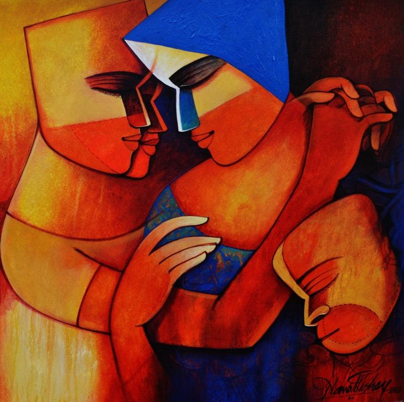 Figurative acrylic painting titled 'Untitled 2', 24x24 inches, by artist Nawal Kishore on Canvas