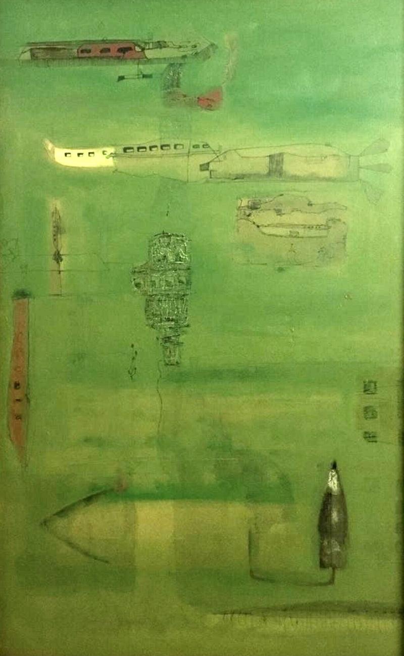 Abstract oil painting titled 'Untitled 2', 42x30 inches, by artist Prasad Mane on Canvas