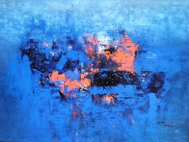 Abstract acrylic painting titled 'Untitled 2', 24x36 inches, by artist Dnyaneshwar Dhavale on Canvas