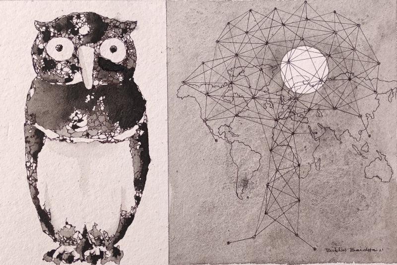 Animals pen ink drawing titled 'Untitled 2', 8x12 inches, by artist Bibhas Baidya on Paper