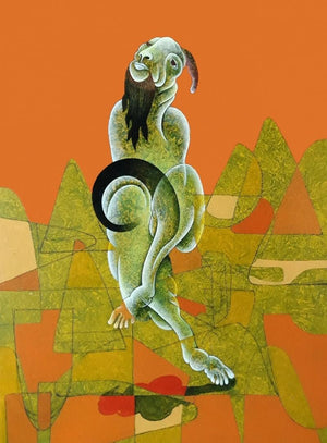 Untitled 2 (The Wanderer) by Dharmendra Kumar, Original Acrylic Contemporary Painting on Canvas, Medium Vertical Wall Art