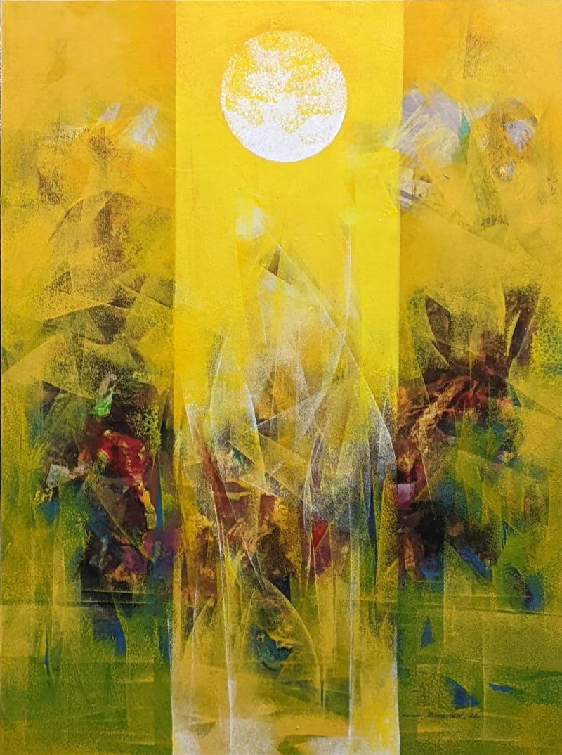 Abstract acrylic painting titled 'Untitled 2', 40x30 inches, by artist Vasant Sonavani on Canvas