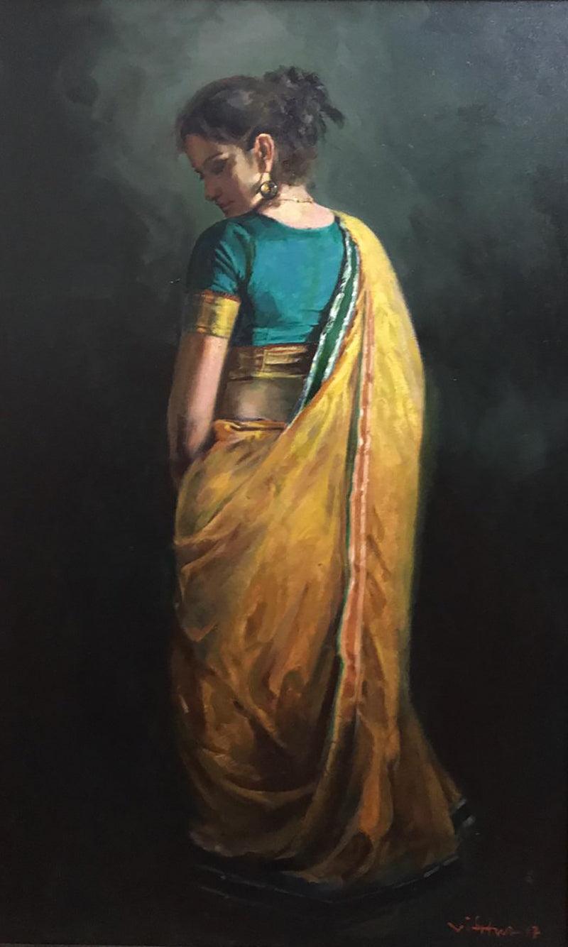 Figurative oil painting titled 'Untitled 2', 42x26 inches, by artist Vishwa Sahni on Canvas