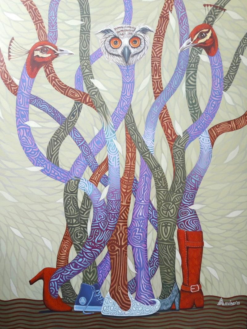 contemporary acrylic painting titled 'Untitled 2', 48x36 inches, by artist Arvind Dubey on Canvas