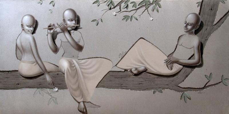 Figurative acrylic painting titled 'Untitled 2', 36x72 inches, by artist Amit Thombare on Canvas