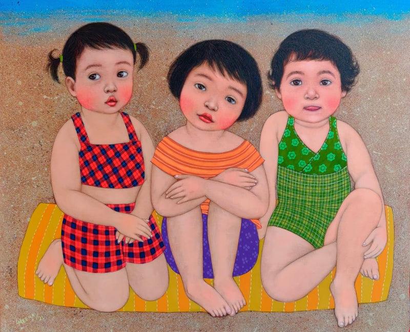 Figurative acrylic painting titled 'Untitled 2', 30x36 inches, by artist Meena Laishram on Canvas