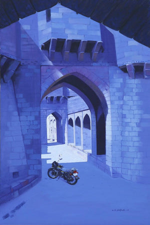 Cityscape oil painting titled 'Untitled 2', 36x24 inches, by artist Avinash Satpute on Canvas